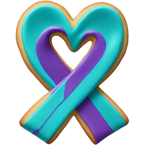 Purple teal Suicide awareness ribbon, heart cookie emoji