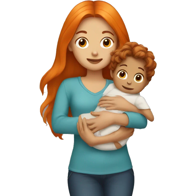 Girl with long orange hair holding baby boy with brown hair  emoji
