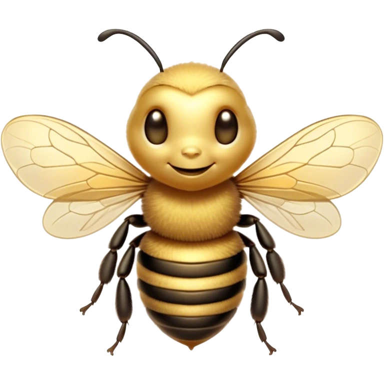 Beautiful and Majestic Bee Portrait Emoji, Head and body rendered in serene repose with a gentle, content smile, showcasing a tiny, fuzzy form with softly closed delicate wings and eyes in tranquil slumber, Simplified yet exquisitely endearing features, highly detailed, glowing with a soft, drowsy golden light, high shine, relaxed and utterly noble, stylized with an air of regal natural beauty, soft glowing outline, capturing the essence of a majestic bee that embodies the timeless charm of nature! emoji