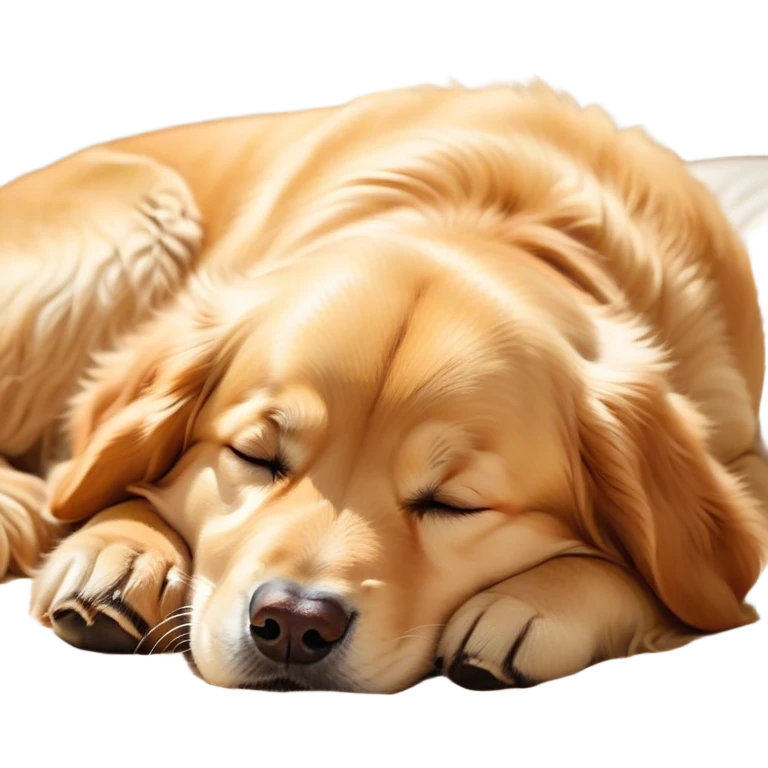 Cinematic Chubby Sleeping Golden Retriever Portrait Emoji, Chubby and serene, with a round, adorable build and a soft, fluffy golden coat, eyes gently closed in peaceful slumber, Simplified yet irresistibly endearing features, highly detailed, glowing with a gentle, dreamy glow, high shine, relaxed and content, stylized with a touch of whimsy, bright and heartwarming, soft glowing outline, capturing the essence of a blissfully sleepy pup, so comically serene it feels like it could roll out of the screen and snore with adorable charm! emoji
