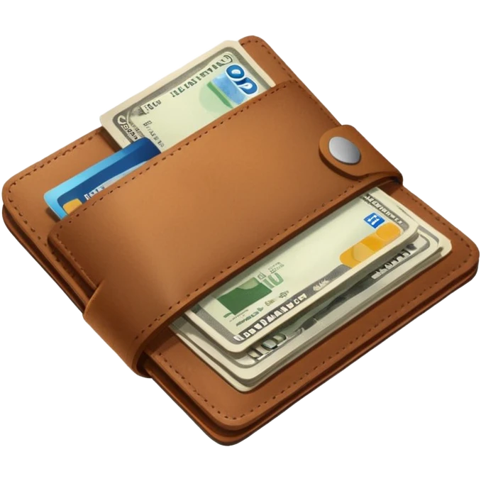 portefeuille marron avec quelques billets et carte bancaire emoji