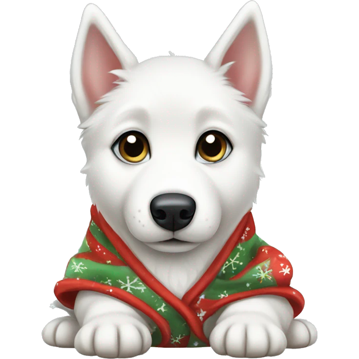 White Australian Husky Puppy Wearing Christmas Pajamas  emoji