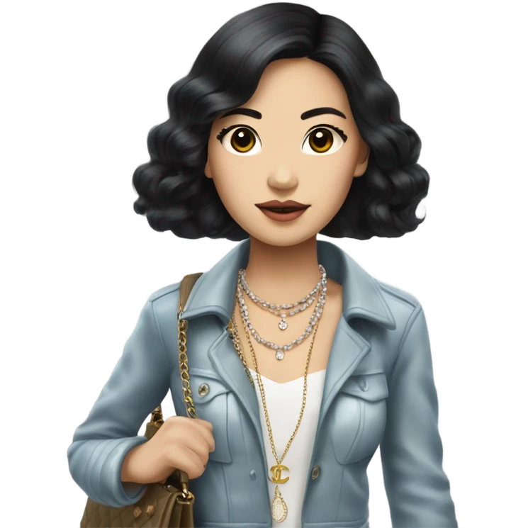 Realistic Dark hair Chanel Asian Girl with Birkin bag and Chanel necklace emoji