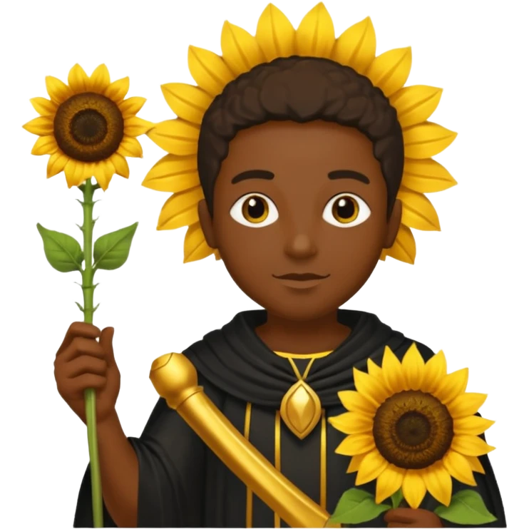 black god with sunflower, scepter emoji