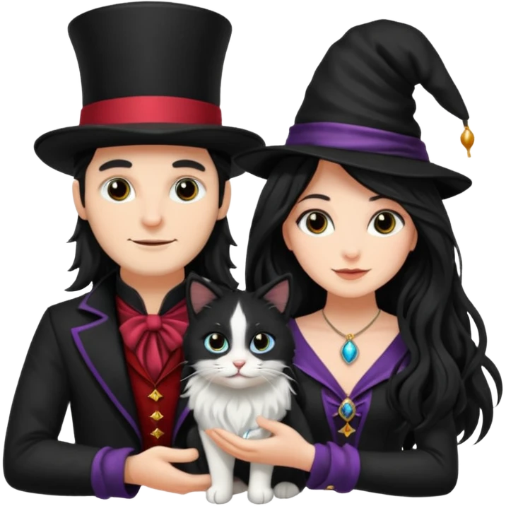 LonfGmagician couple and their pet cat emoji