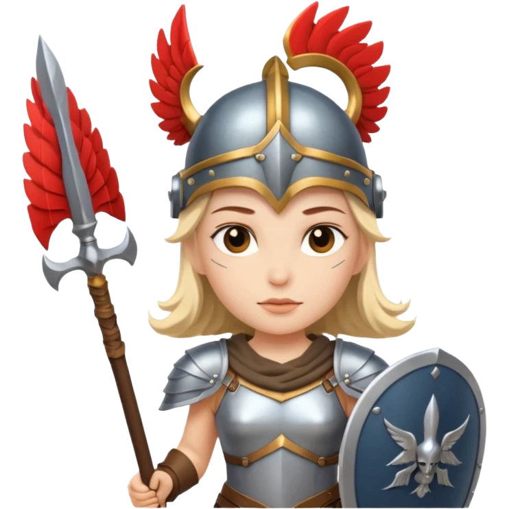 valkyrie, holding a spear and shield, winged helmet emoji