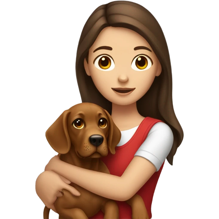 Brunette girl holding red lab dog emoji