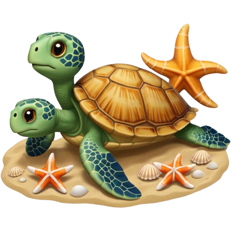 turtle, starfish, and shells together emoji