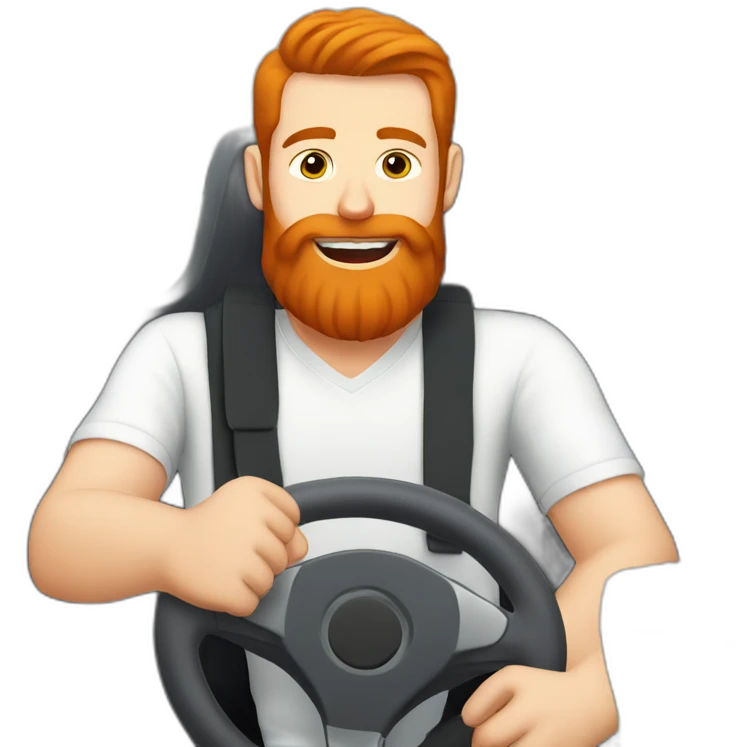 Man with a red beard drinking beer and driving a f1 car emoji
