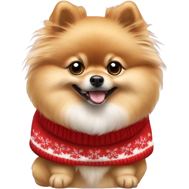 Pomeranian dog wearing Christmas red and white sweater emoji
