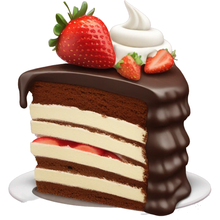 Chocolate cake with whipped cream and strawberries emoji