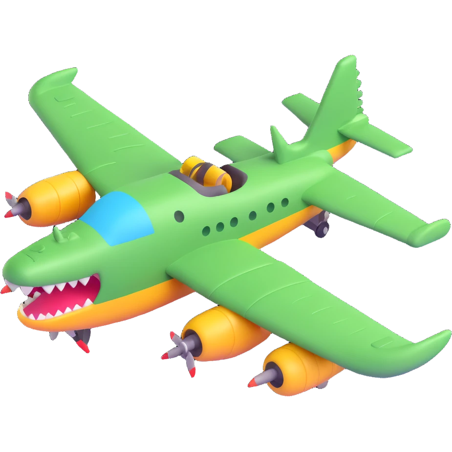 a war plane fused with a crocodile, 3D cartoon style, playful and colorful emoji