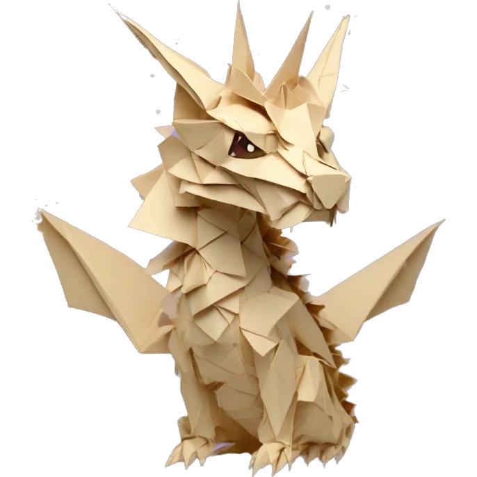 Sparkling patterned Beige Origami dragon with a dried flower crown made of newspapers intricate patterns surrounded by fairy lights nebula galaxy stars swirls emoji