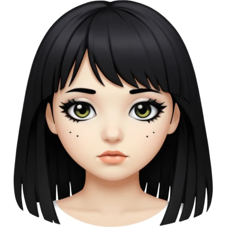 Emo girl with heavy eyeliner and long black bangs emoji