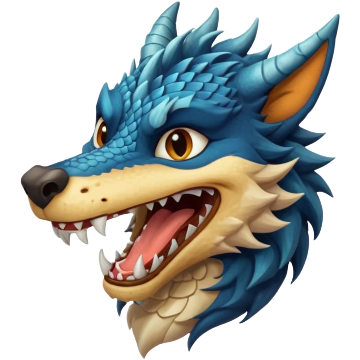 Create an emoji of a dragon wolf hybrid with a condescending laugh  emoji