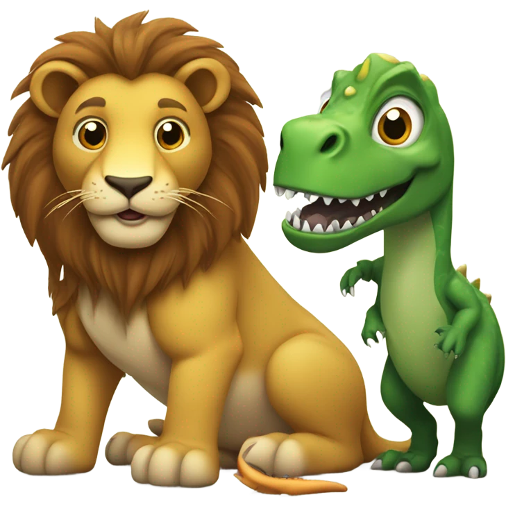 Lion and dinosaur having a beer emoji