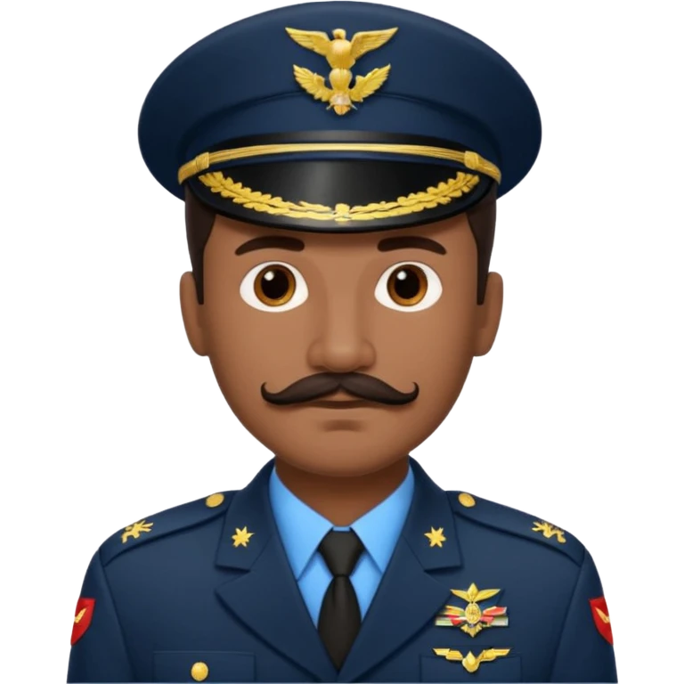 Hispanic man emoji with a dark brown slicked-back hairstyle, a well-groomed mustache, wearing a military uniform with no hat emoji