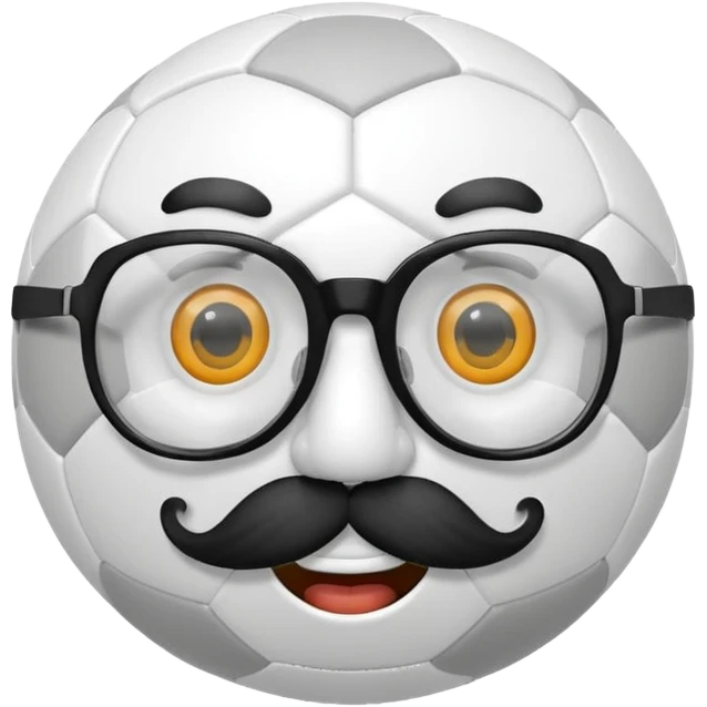 soccer ball wearing joke glasses and nose and mustache emoji