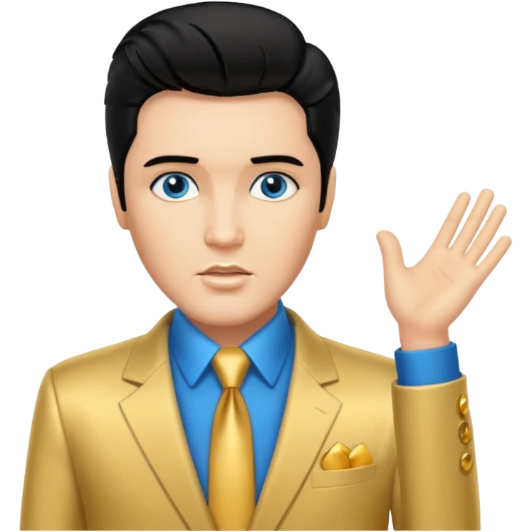 Elvis Presley with Blue eyes, black hair, gold suit emoji