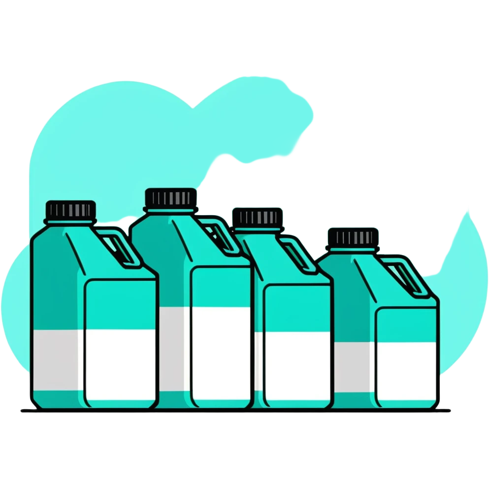 Canisters of motor oil in light gray color, minimalist design with soft gradients in sky blue, teal green, white, and light gray emoji
