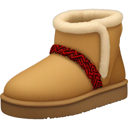 Ugg Camel slip-on slippers. A very thin red zig-zag woven line only encircling the top cuff, and a high chunky thick platform sole. emoji