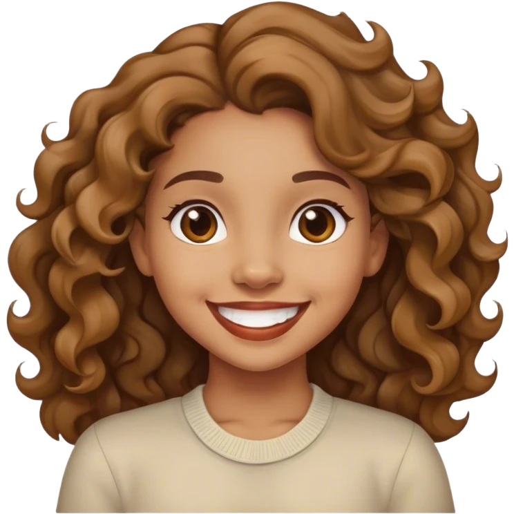 Light skin brown girl with wavy hair and a big smile  emoji