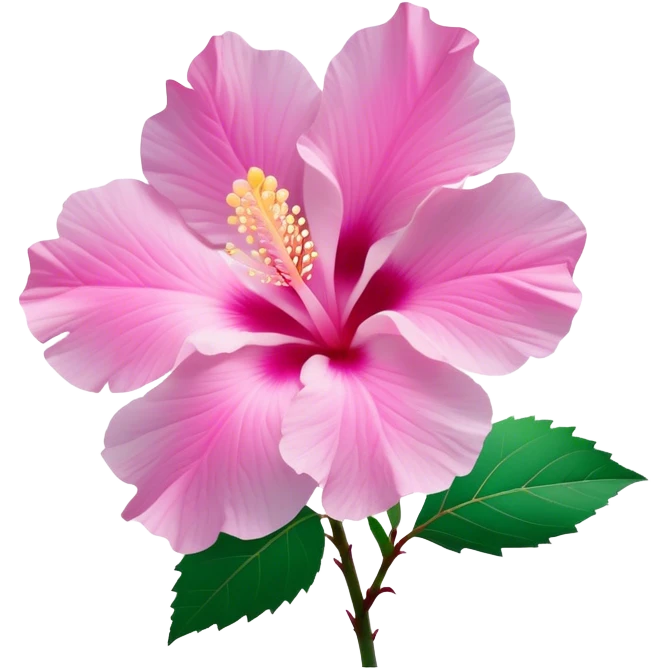 Cinematic Realistic image of a Mugunghwa flower (Rose of Sharon), rendered with delicate petal textures and vibrant pink hues, set against a minimalist background with gentle, diffused lighting that highlights its national significance emoji
