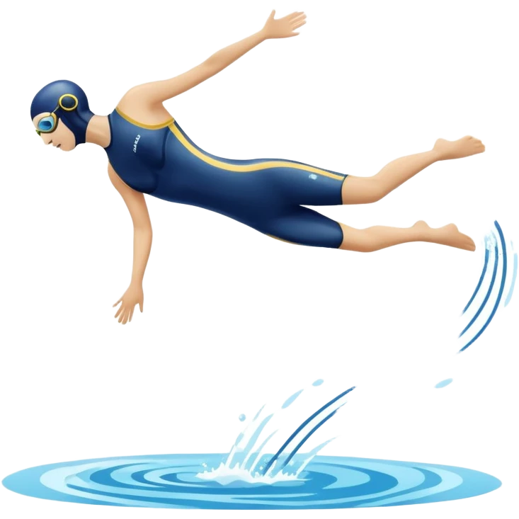 An icon showing a diver captured mid-air in a graceful pose above a pool, with a diving board behind and water below. Splash trails and motion lines emphasize precision and elegance. Transparent background highlights the beauty and focus of competitive diving. emoji