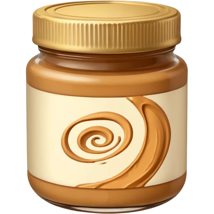 small clear or semi-transparent jar of peanut butter with creamy golden-brown swirl inside, simple brown red or neutral lid, no label, rich thick appetizing look, clean 3D rendering, soft light, subtle shadow, emoji scale emoji