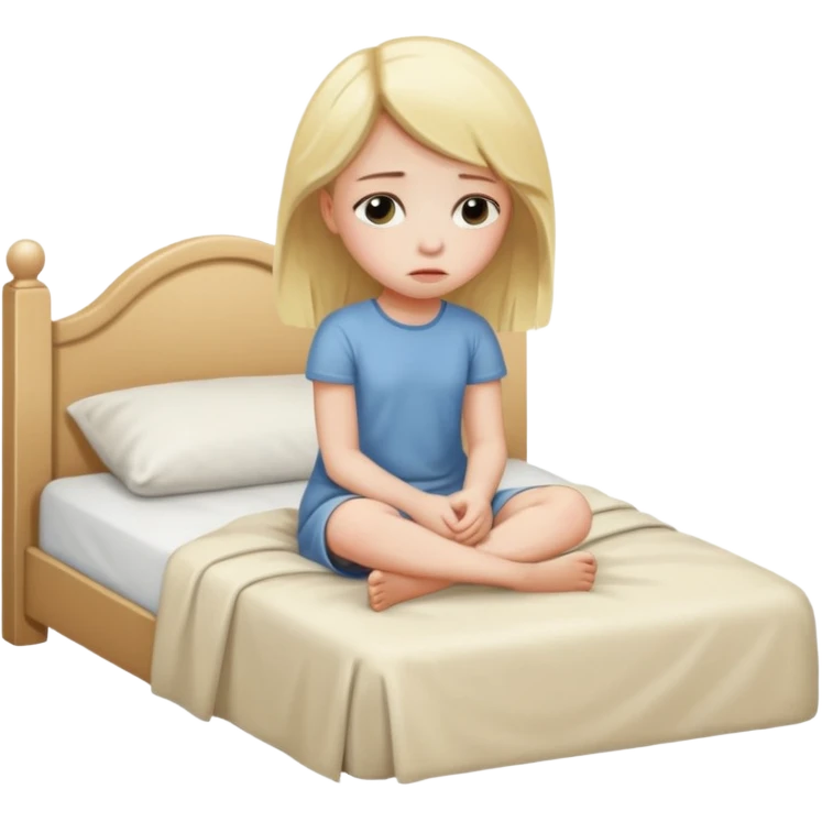 Blond girl sitting alone in bed sad  emoji