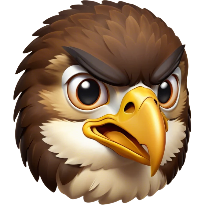 Cinematic Comical Hawk Portrait Emoji, Head tilted dramatically with an exaggeratedly shocked expression, featuring a sharply defined beak and wide, comically expressive eyes full of playful disbelief, Simplified yet hilariously expressive features, highly detailed, glowing with a slightly sassy glow, high shine, dramatic yet playful, stylized with an air of cheeky aerial mischief, soft glowing outline, capturing the essence of a meme-worthy hawk that looks ready to side-eye its way into viral fame! emoji