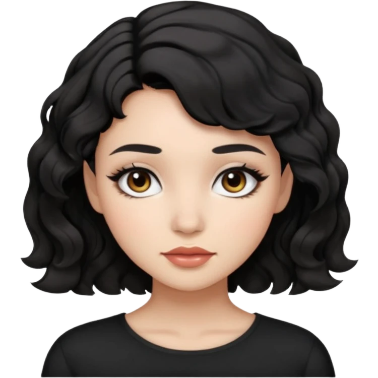 girl with black short wavy hair and with light makeup no lashes emoji