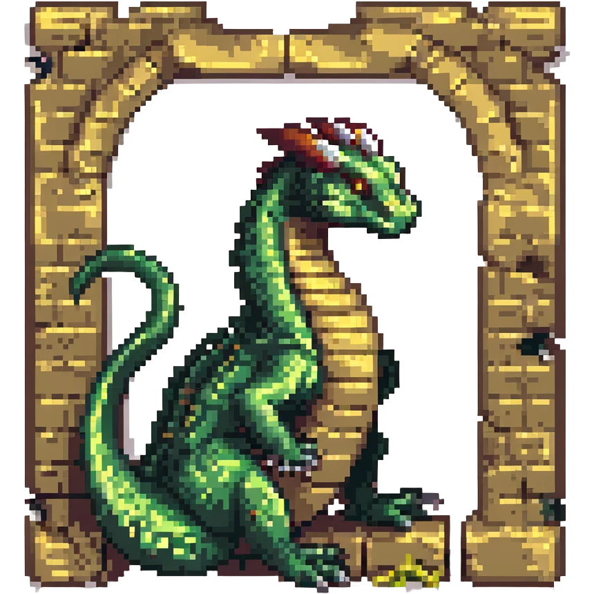 A fierce ancient basilisk encircling the Windows 11 blue four-square icon, rendered in detailed pixel art, no background. emoji
