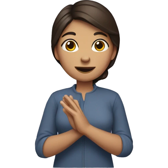 Brunette woman reaching for hug emoji