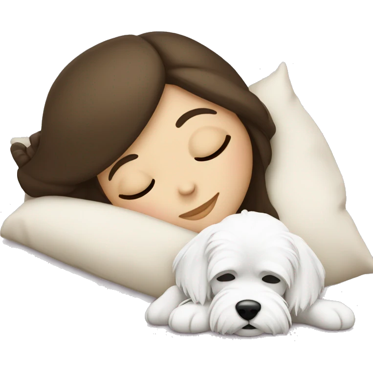 brunette girl sleeping with white maltese emoji