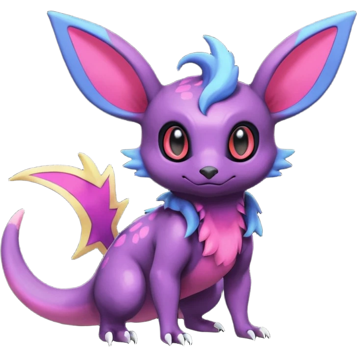Rare exotic cute epic aesthetic Salandit-Eevee-Noibat-species-Fakemon-hybrid-creature, with markings, full body emoji