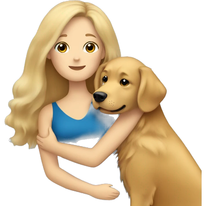Golden Retriever with long haired brunette Woman with Blue eyes hugging  emoji