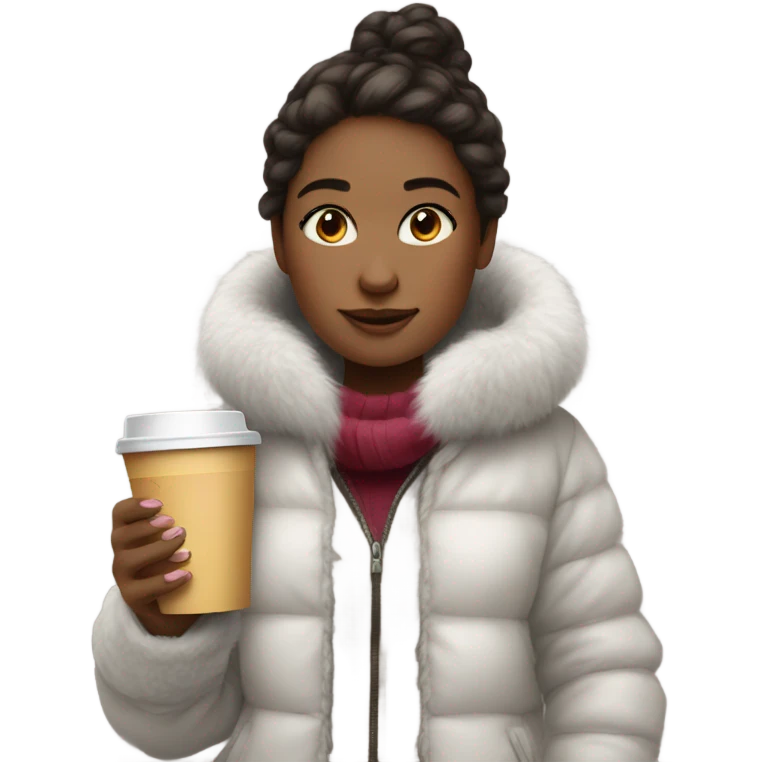girl wearing fluffy jacket and a coffee to go in hand emoji
