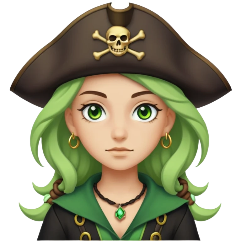 Crée moi un emoji d’une sorcière pirate ado avec les yeux vert emoji