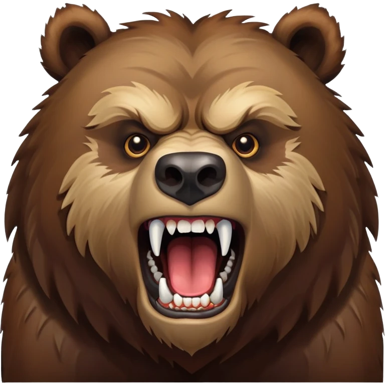 Fierce growling grizzly bear with bared teeth, menacing expression, powerful brown fur emoji