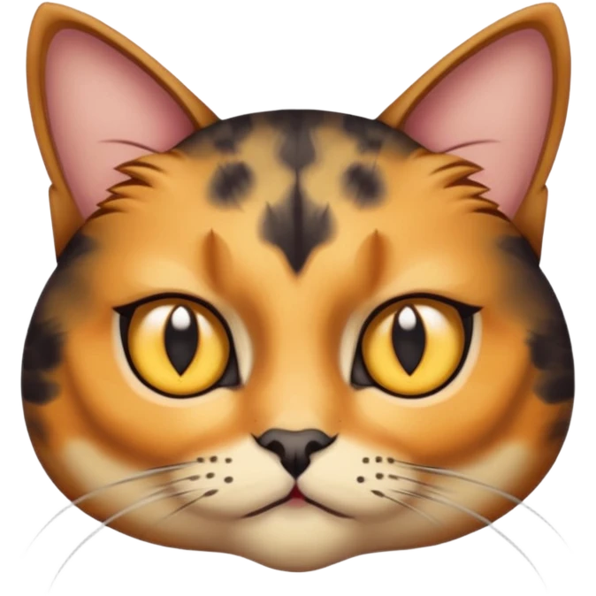 Tortoiseshell cat, yellow eyes, with big eyebrkws  emoji