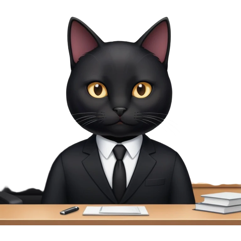 Black cat in a black business suit in an office emoji