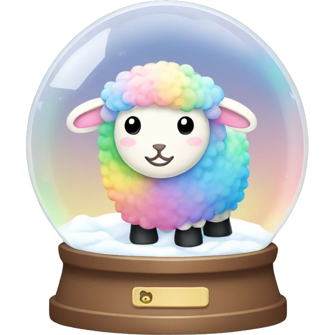 Kawaii rainbow pastel sheep in farm snow globe  emoji