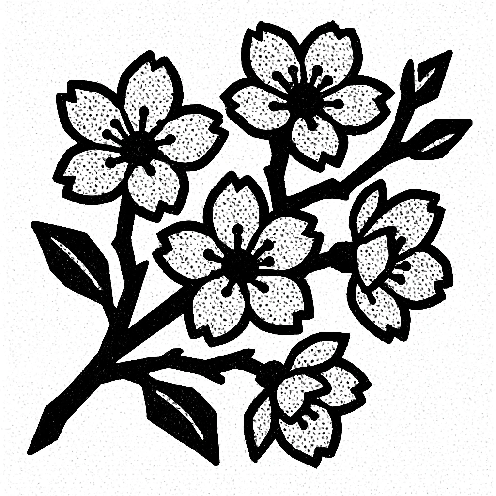sakura cherry blossom, black and white halftone style emoji