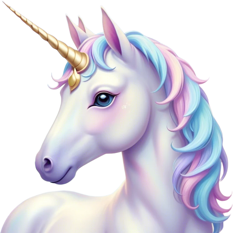 Beautiful and Majestic Unicorn Pony Portrait Emoji, Head and body radiating gentle magic with a soft pastel color, a delicately sparkling horn and eyes gently closed in peaceful wonder, Simplified yet exquisitely endearing features, highly detailed, glowing with a soft, ethereal light, high shine, serene and utterly majestic, stylized with an air of fairy-tale regality, soft glowing outline, capturing the essence of a beautiful and majestic unicorn pony that embodies the enchanting spirit of a dream! emoji