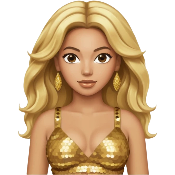 Beyonce with blonde hair, gold sequin crop top  emoji