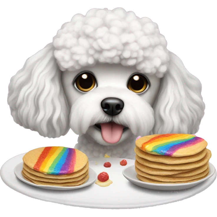 Shitzu poodle Dog eating rainbow pancakes emoji