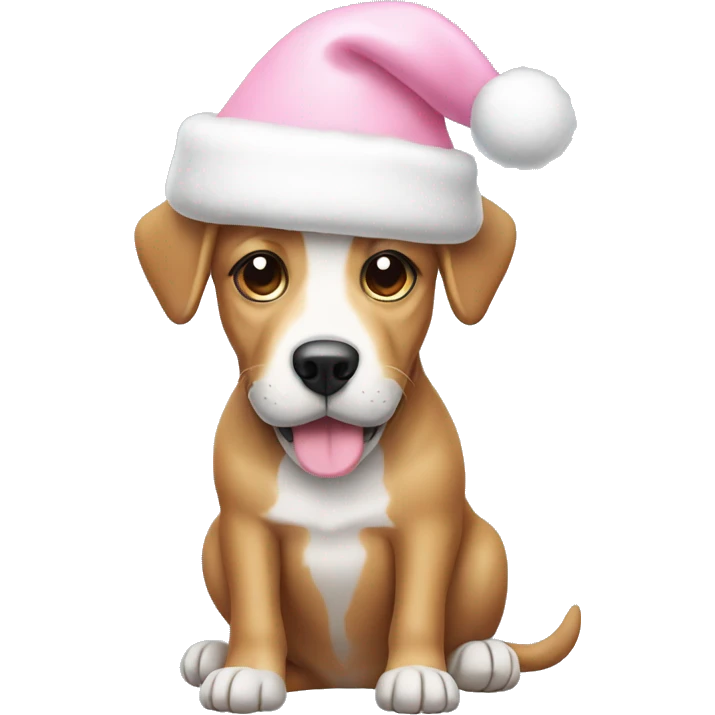 Dog with light pink Christmas hat and white bone in mouth emoji
