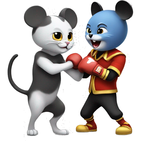 Mickey mouse fighting a British shorthair cat emoji