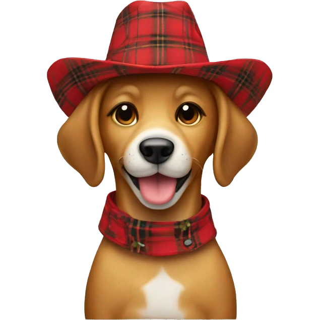 dog happy with straw hat and red plaid outfit emoji